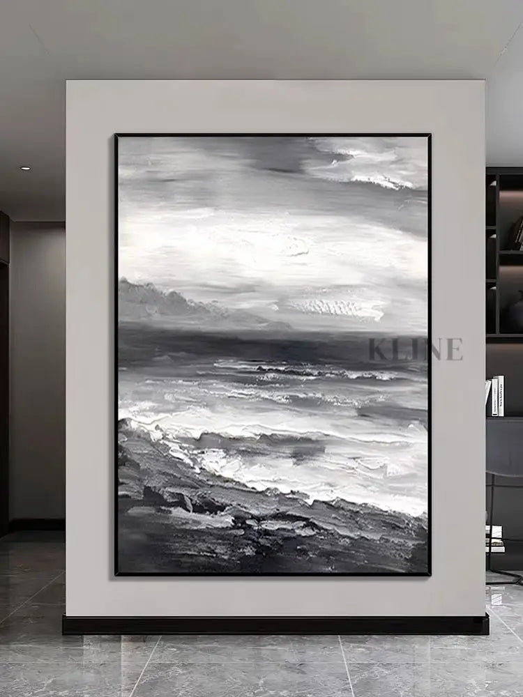 Black and White Beach Oil Painting - Hand Painting