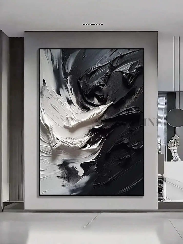 Black and White Blizzard Wall Art - Hand Painting