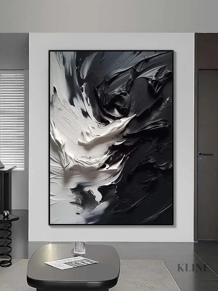 Black and White Blizzard Wall Art - Hand Painting