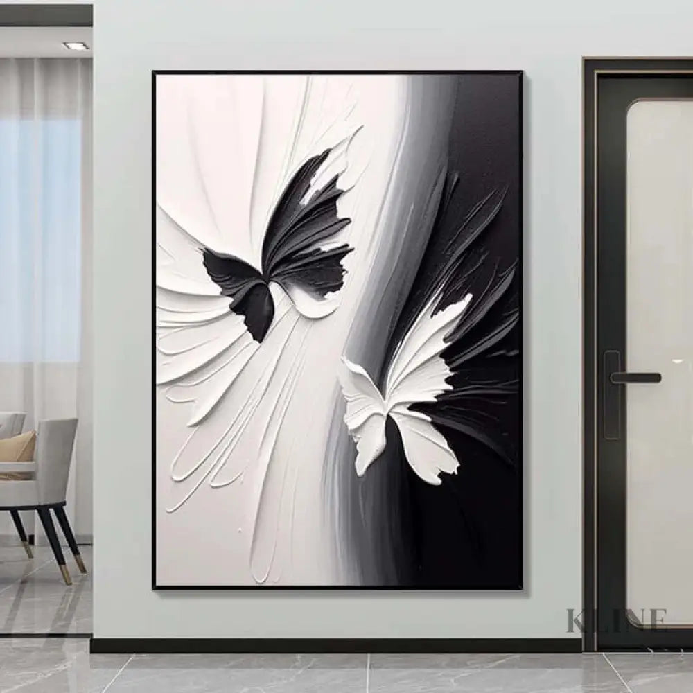 Black and White Butterflies Textured Wall Art - Hand Painting