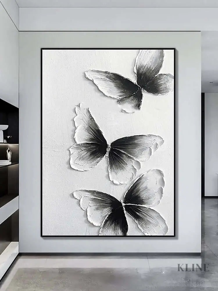 Black and White Butterfly Wall Art - Hand Painting