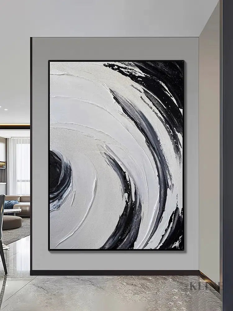 Black and White Circle Brushes Textured Painting - Hand Painting