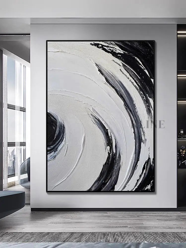 Black and White Circle Brushes Textured Painting - Hand Painting