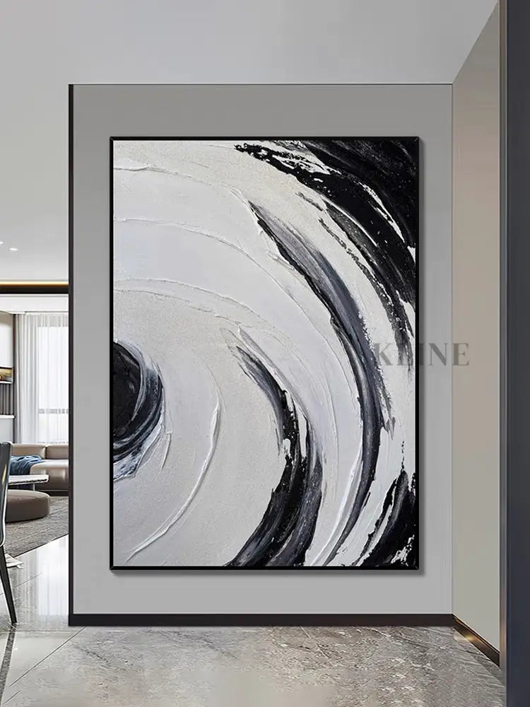 Black and White Circle Brushes Textured Painting - Hand Painting