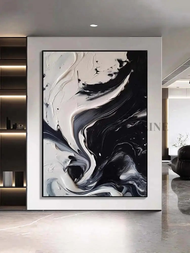Black and White Cream Flow Texture - Hand Painting