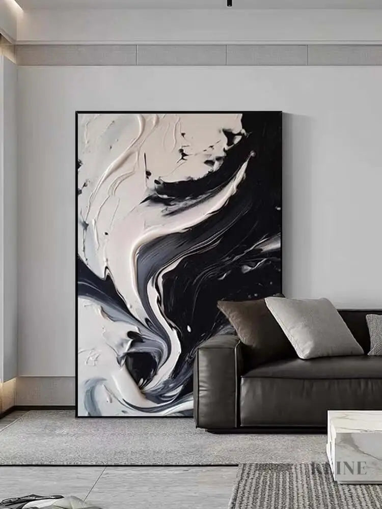 Black and White Cream Flow Texture - Hand Painting