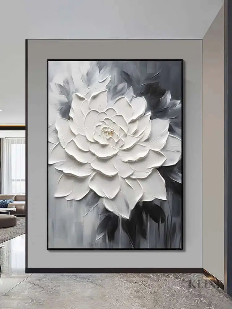 Black and White Floral Heavy Textured - Hand Painting