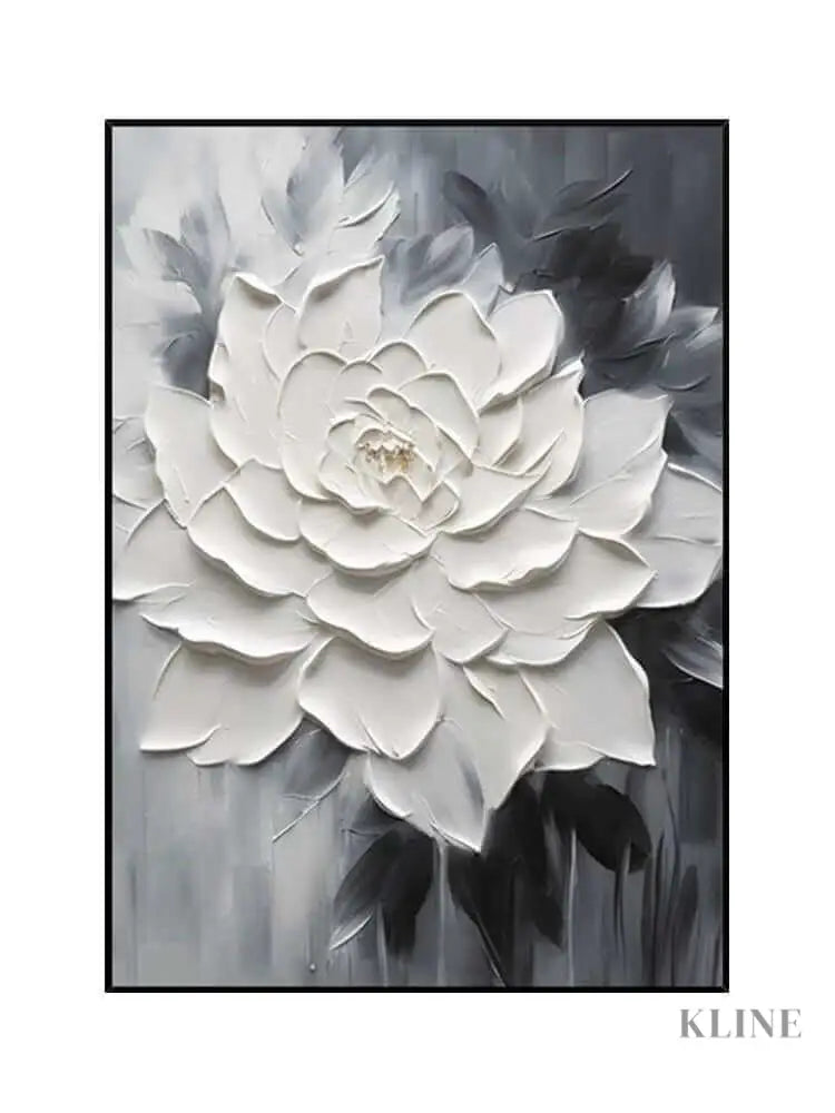Black and White Floral Heavy Textured - Hand Painting