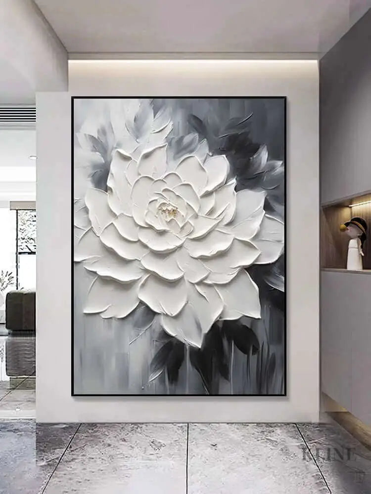 Black and White Floral Heavy Textured - Hand Painting