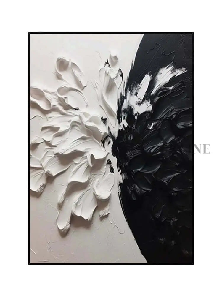 Black and White Floral Style Textured Wall Art - Hand Painting