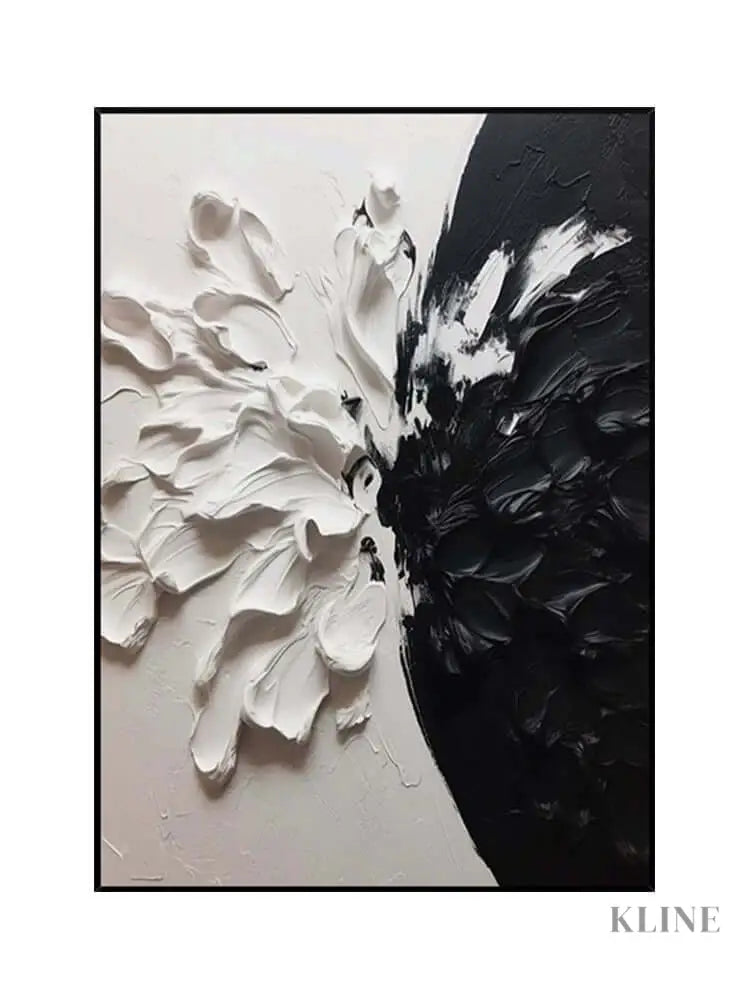 Black and White Floral Style Textured Wall Art - Hand Painting