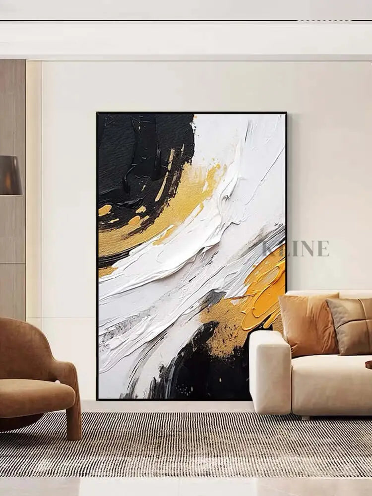 Black and White Golden Orange Texture - Hand Painting