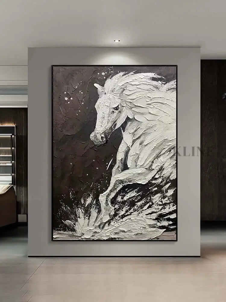 Black and White Horse Textured Wall Art - Hand Painting
