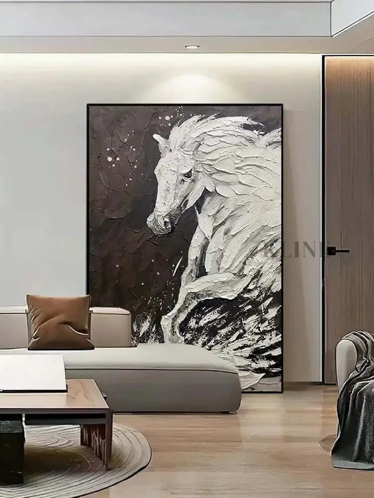 Black and White Horse Textured Wall Art - Hand Painting