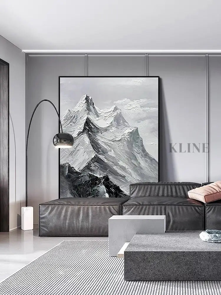 Black and White Mountain Textured Oil Painting - Hand Painting