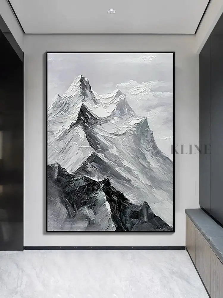 Black and White Mountain Textured Oil Painting - Hand Painting