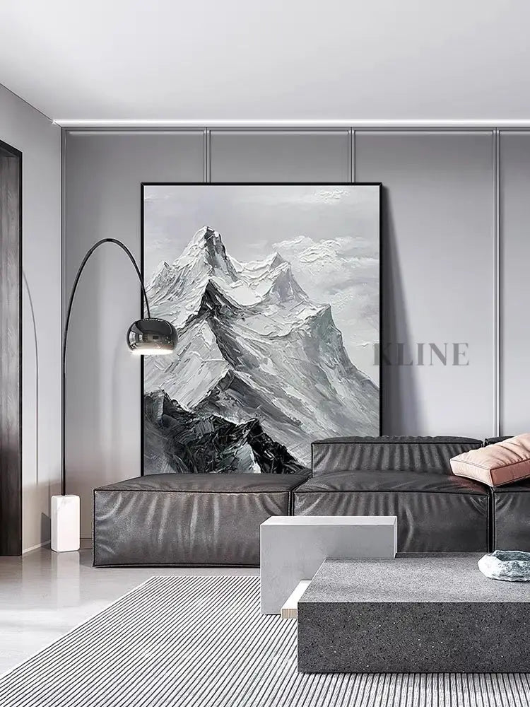 Black and White Mountain Textured Oil Painting - Hand Painting