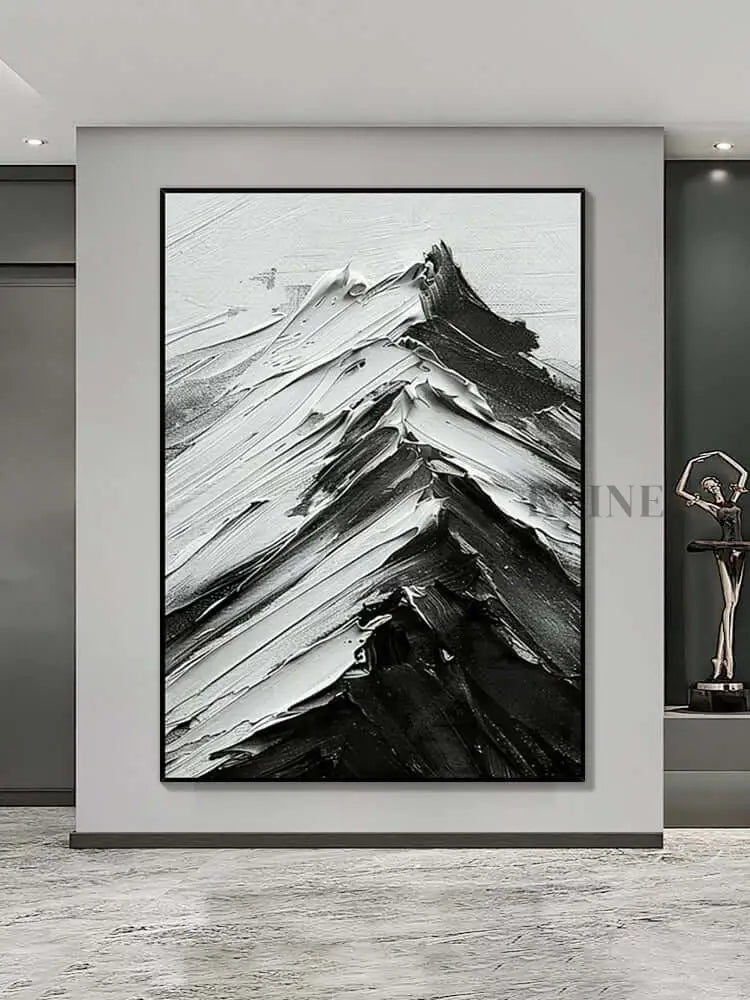 Black and White Mountains Textured Wall Art - Hand Painting