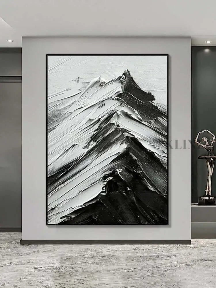 Black and White Mountains Textured Wall Art - Hand Painting