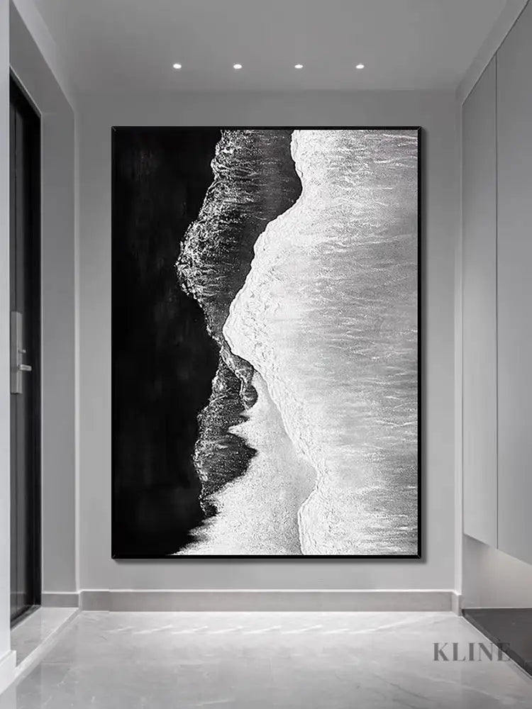 Black and White Seashore Textured Oil Painting - Hand Painting