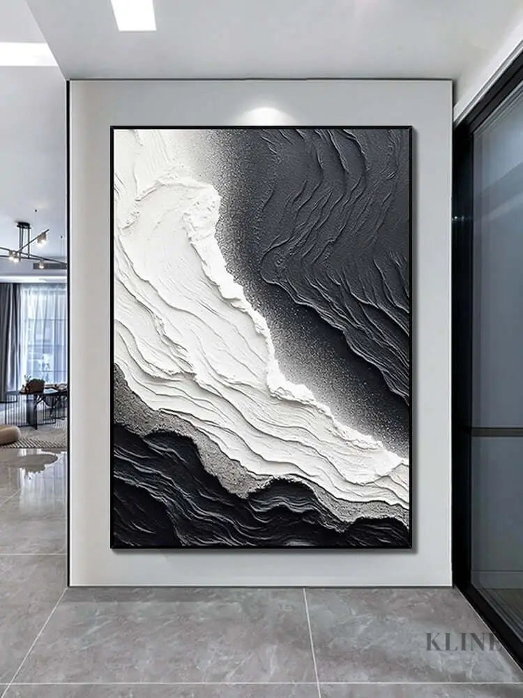 Black and White Seaside Beach Textured Painting - Hand Painting
