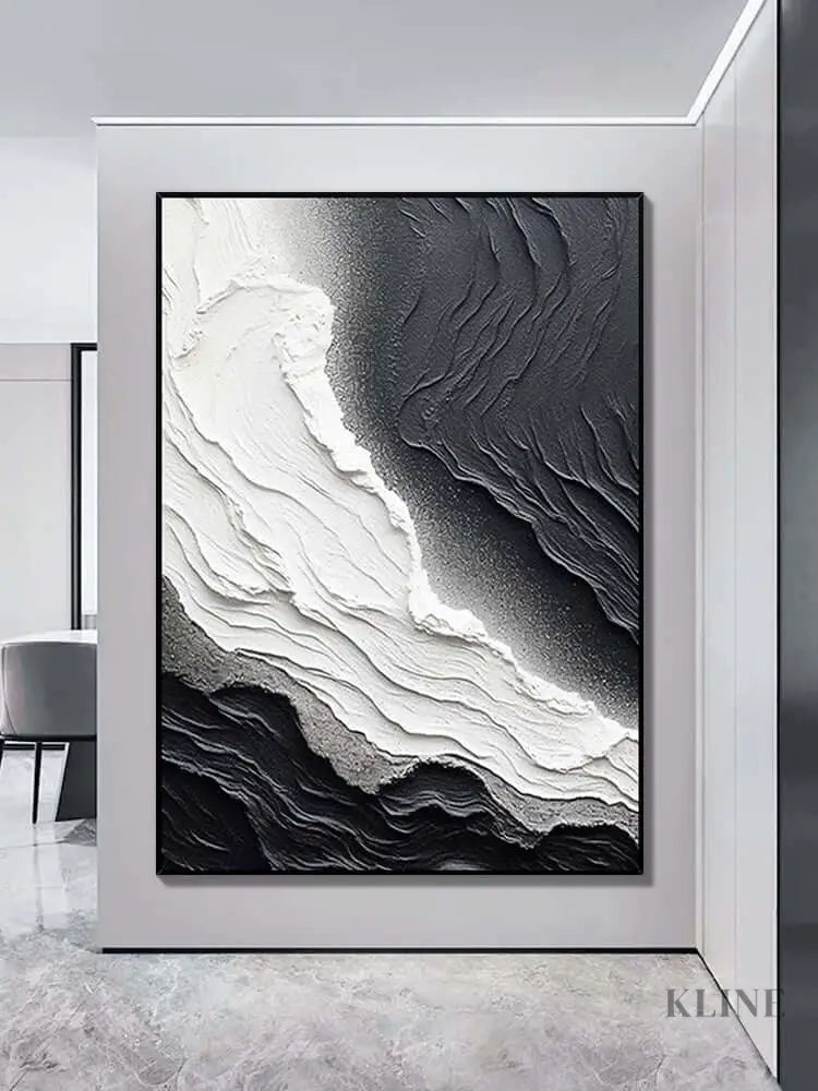 Black and White Seaside Beach Textured Painting - Hand Painting