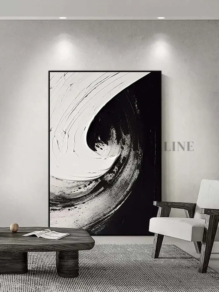 Black and White Swirl Oil Painting - Hand Painting