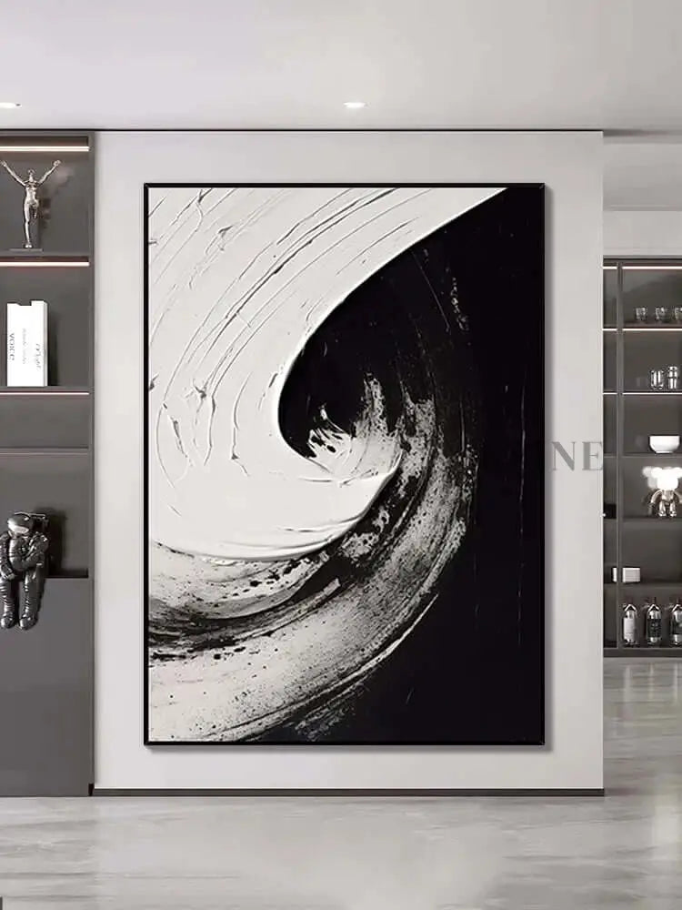 Black and White Swirl Oil Painting - Hand Painting