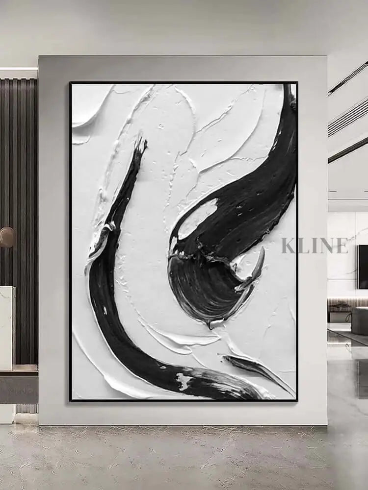 Black and White Swirl Textured Wall Art - Hand Painting