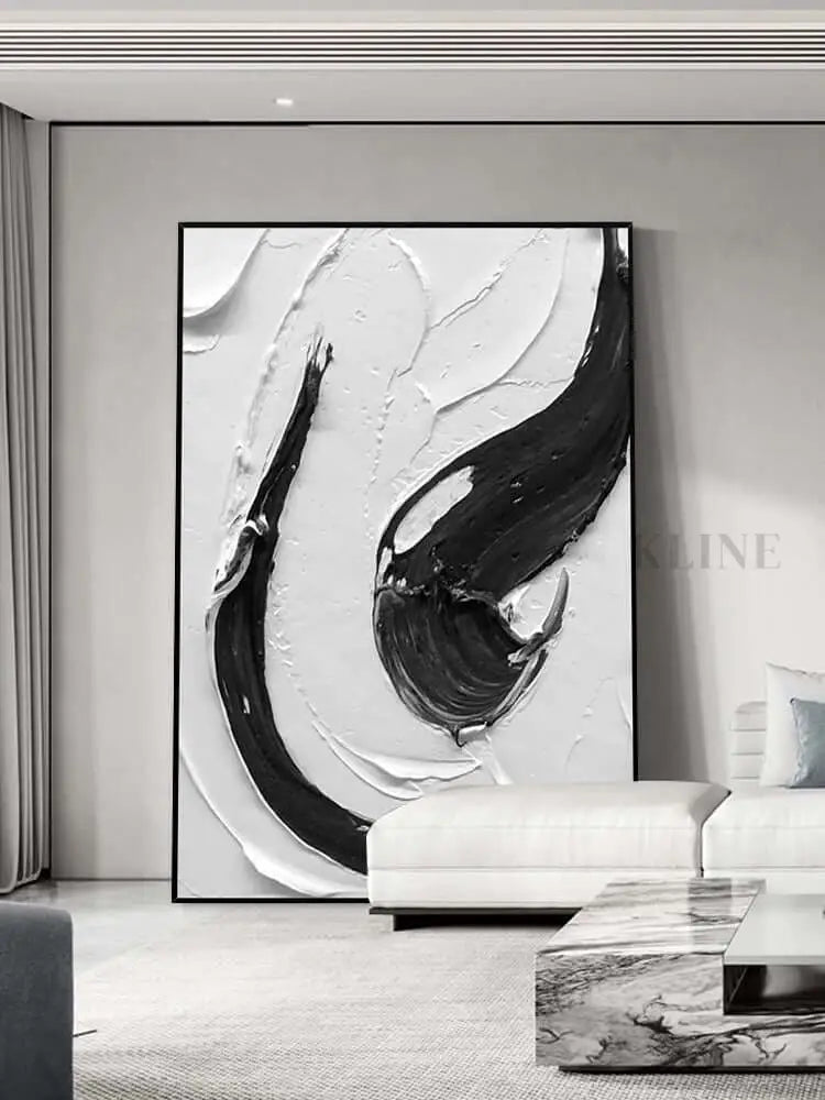 Black and White Swirl Textured Wall Art - Hand Painting