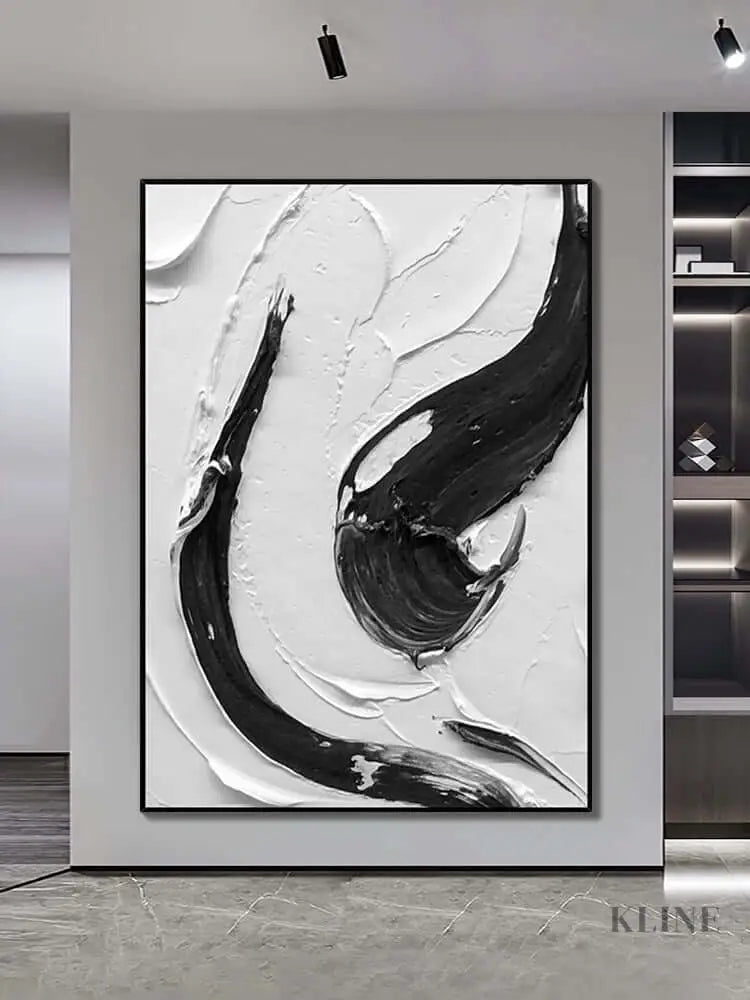 Black and White Swirl Textured Wall Art - Hand Painting