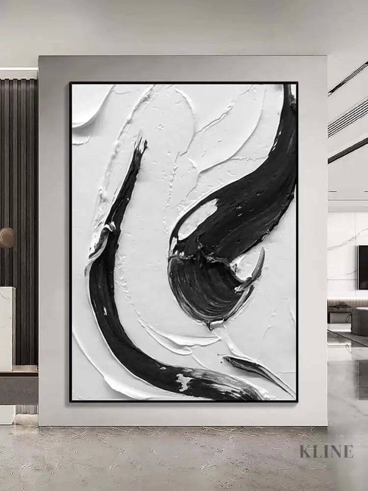 Black and White Swirl Textured Wall Art - Hand Painting