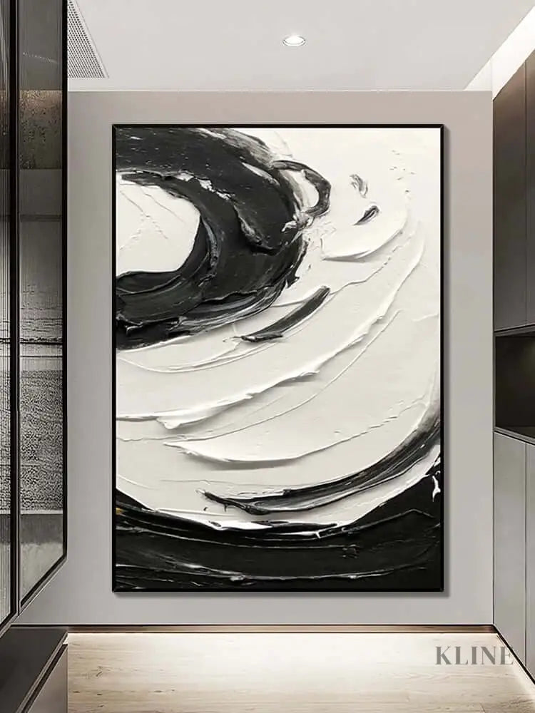 Black and White Swirling Textured Oil Painting - Hand Painting