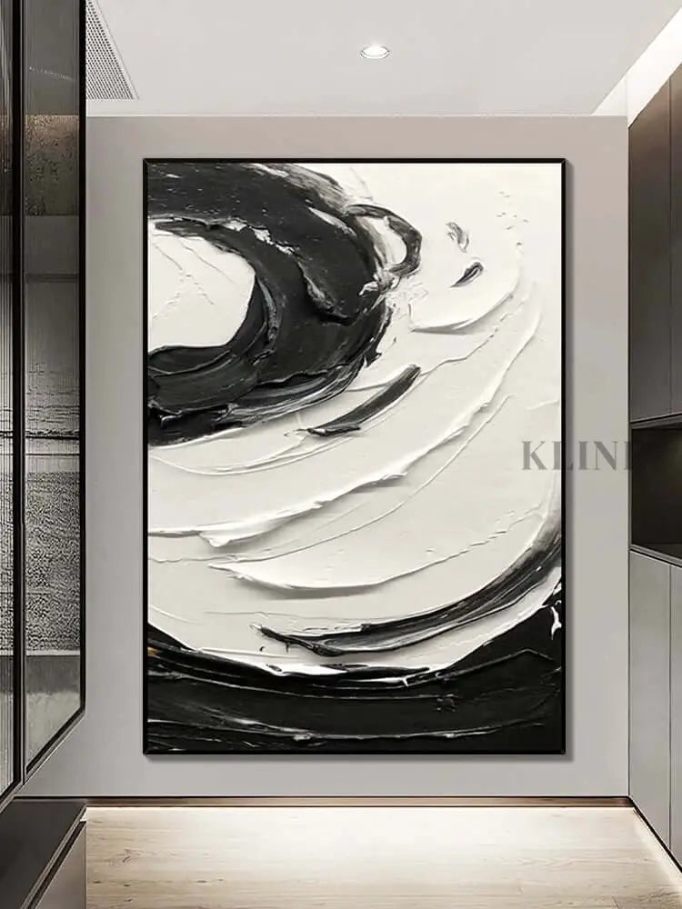 Black and White Swirling Textured Oil Painting - Hand Painting