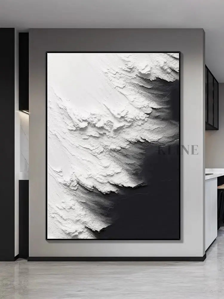 Black and White Waves Textured Wall Art - Hand Painting