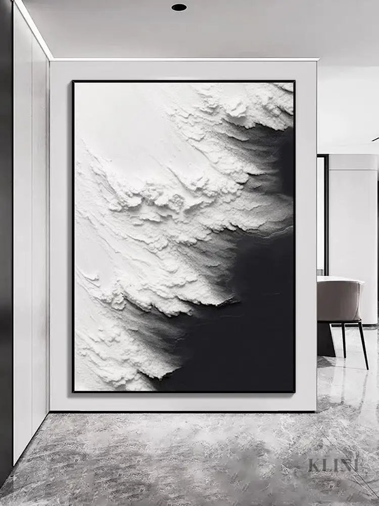 Black and White Waves Textured Wall Art - Hand Painting