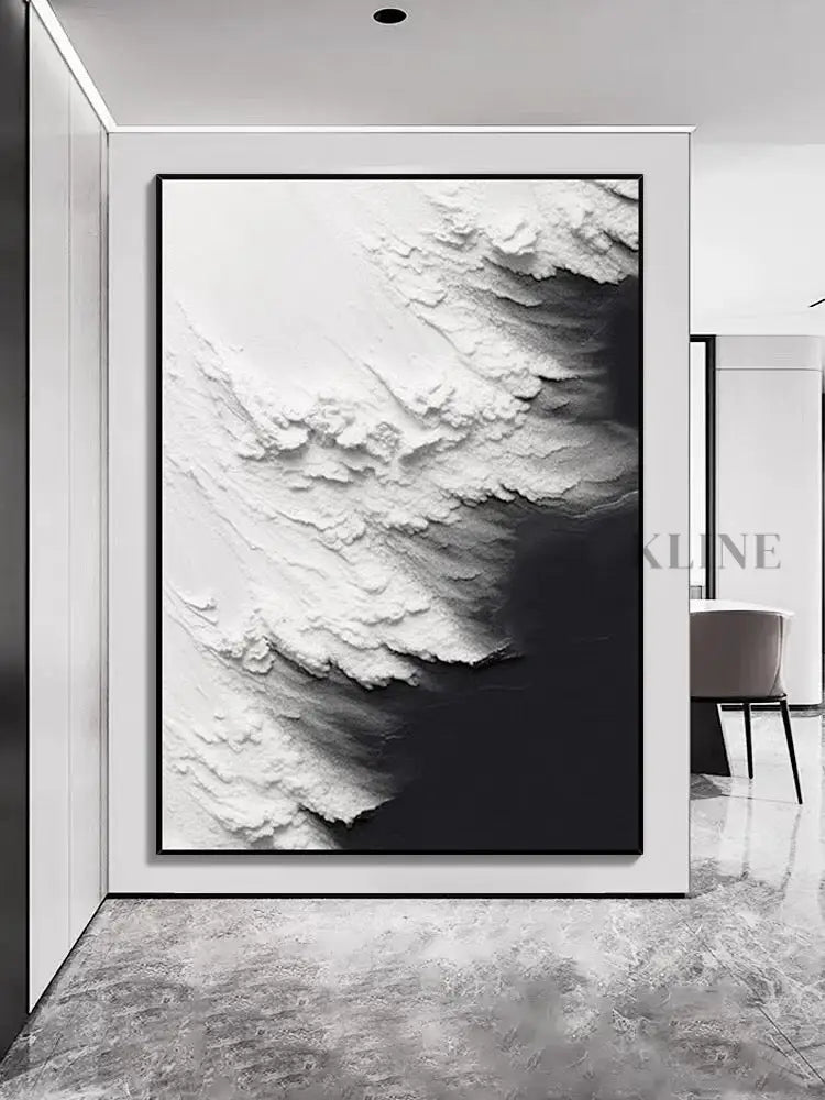 Black and White Waves Textured Wall Art - Hand Painting