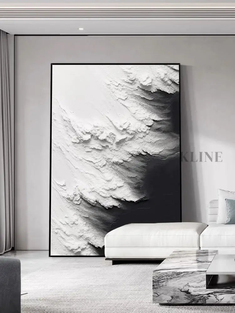 Black and White Waves Textured Wall Art - Hand Painting