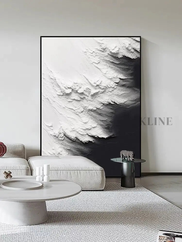 Black and White Waves Textured Wall Art - Hand Painting