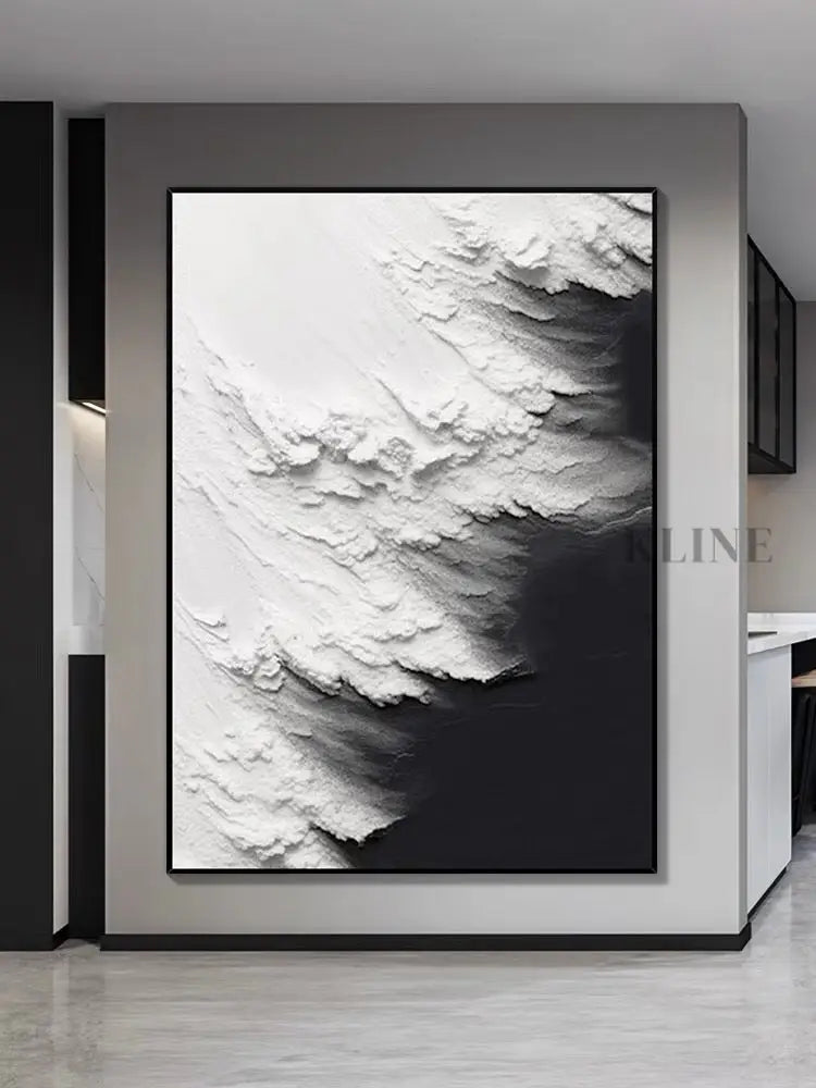 Black and White Waves Textured Wall Art - Hand Painting