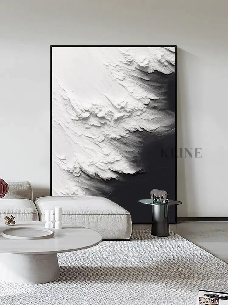 Black and White Waves Textured Wall Art - Hand Painting