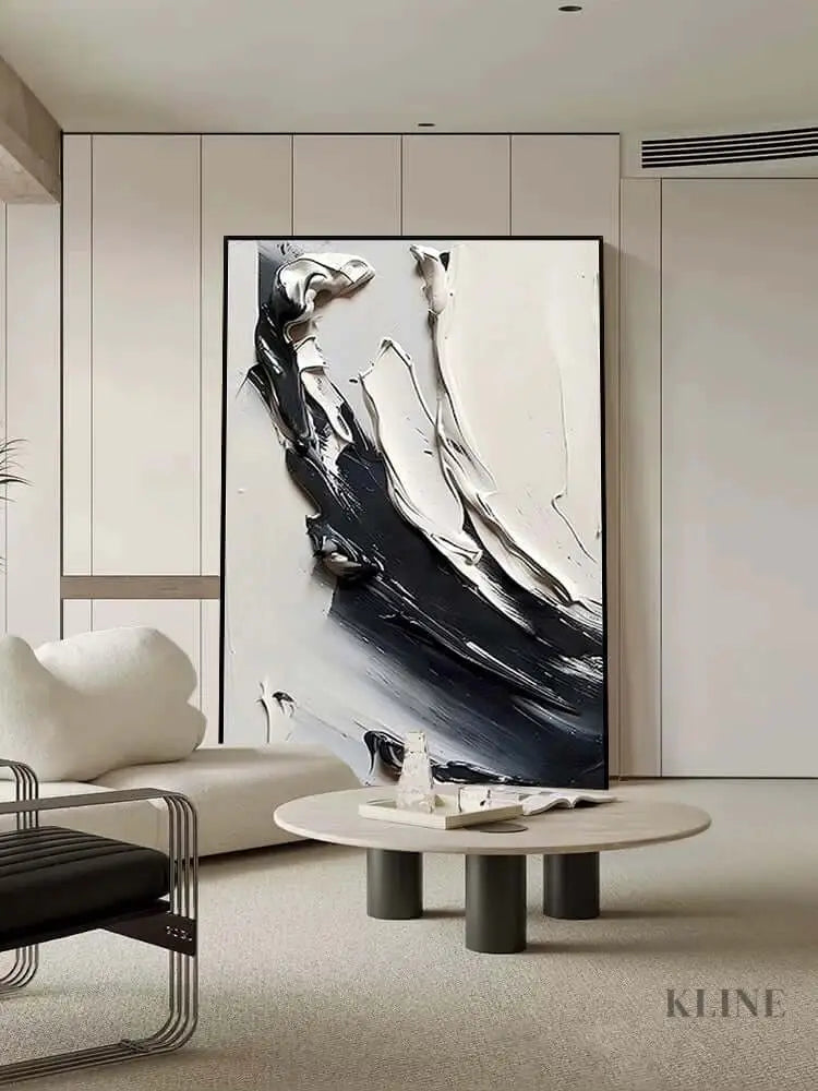 Black and White Waves Wall Art - Hand Painting