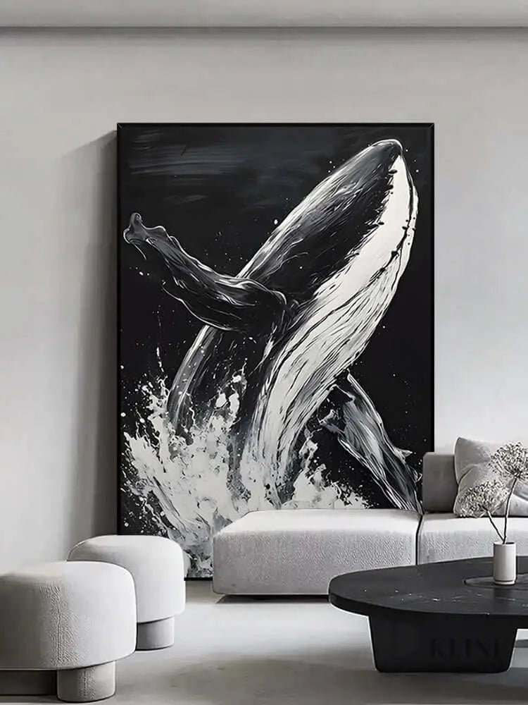 Black and White Whale Textured Wall Art - Hand Painting