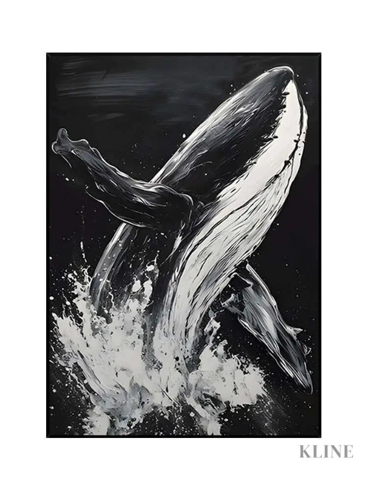 Black and White Whale Textured Wall Art - Hand Painting