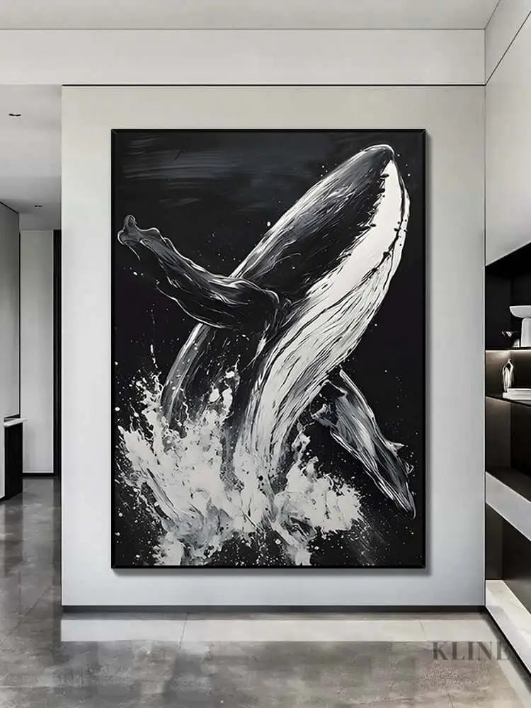 Black and White Whale Textured Wall Art - Hand Painting