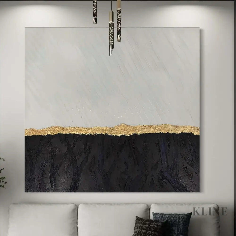 Hand-painted black luxury wall art with gold accents by Kline Collective, perfect for modern home decor.