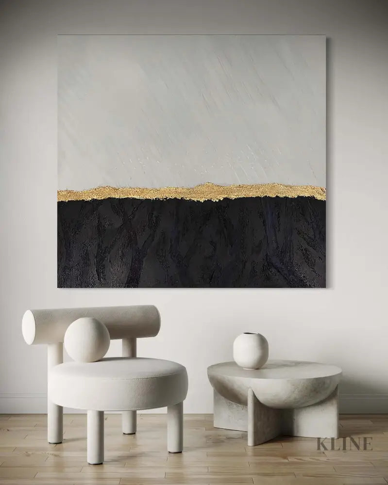 Black luxury hand-painted wall art with gold accents, enhancing modern interiors and providing a refined touch.
