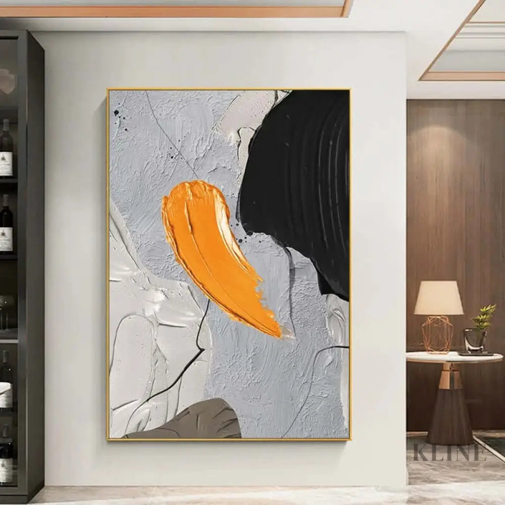Black Orange Cream Textured Painting - Hand Painting