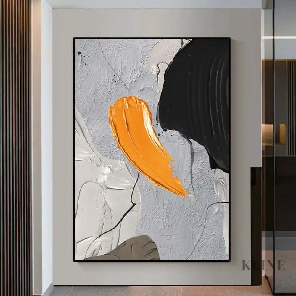 Black Orange Cream Textured Painting - Hand Painting