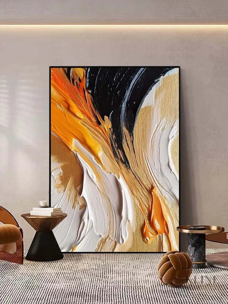 Black Orange White Multicolor Heavy Textured Wall Art - Hand Painting